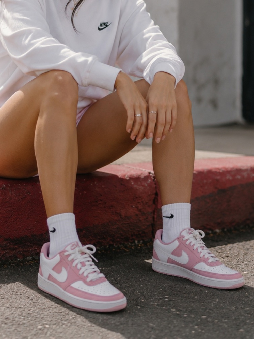 Nike Women's Court Vision Low Next Nature in Pink/White